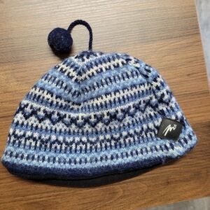 Merkley Headgear Wool Beanie Hat Fair Isle Blue Nordic Winter Ski Canada